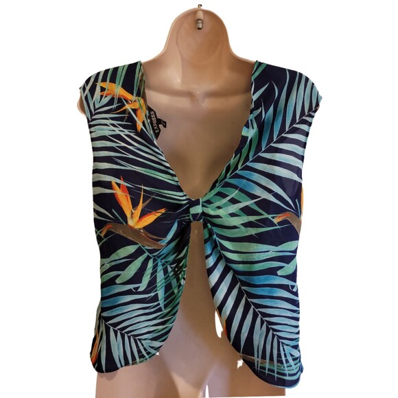 Express Multi-Color Tropical Sleeveless Open-Back Blouse Size XS - Picture 2 of 2